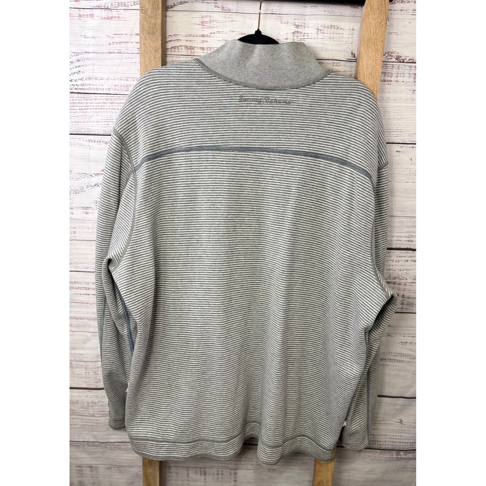 Tommy Bahama Mens 2XL Reversible Quarter Zip Pullover Gray Striped Sweater - Picture 7 of 13